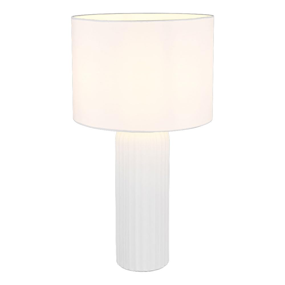 Reality Leuchten Blair R51811031 - Lampada da tavolo in ceramica bianca, paralume in tessuto bianco, 1 x E27