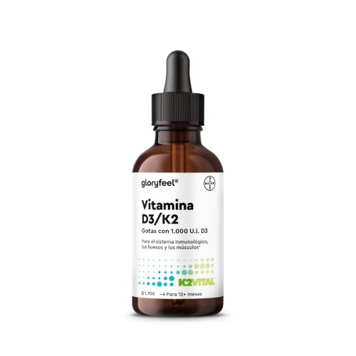Vitamina D3 y K2 Gotas 5.000 U.I / 5 gotas - Soporte a mantenimiento huesos, músculos y sistema inmunitario - 50 ml K2VITAL® >99,7% All-Trans - Altamente biodisponible - Probado en laboratorio