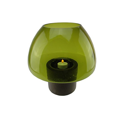Northlight-Transparent Glass Candle Holder with Wooden Base - 9.75- Olive Green