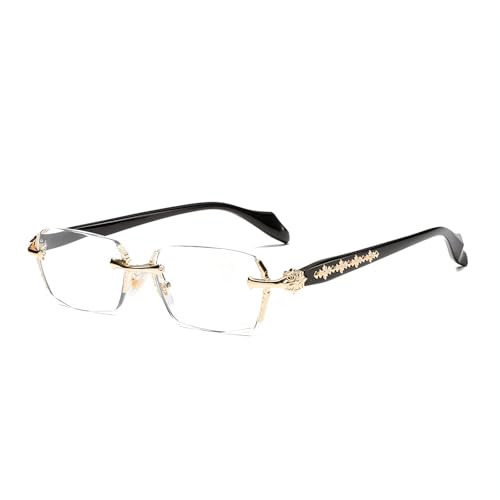 New Horizons Unisex Rimless Anti Blue Light Glasses Diamond Cut Frameless Glasses Lightweight Daily Eyewear (Gold)