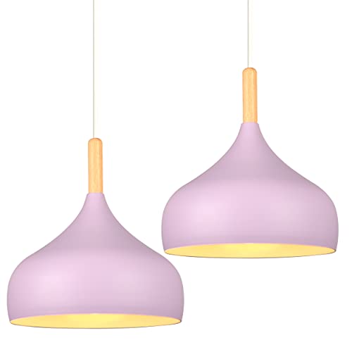 iDEGU Lot de 2 Lustre Suspension Rétro 24CM Suspension Luminaire Moderne Style Scandinave Plafonnier E27 Métal Bois Lampe Suspension pour Chambre Salle à...