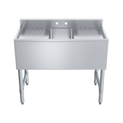 Image of AmGood One Compartment Stainless Steel Under bar Sink (Sink Size: 36 inchx19 inch, Single Bowl + 2 Drainboards)