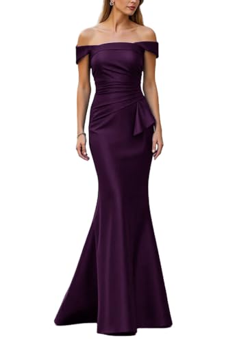 Off Shoulder Satin Mother of The Bride Dresses Formal Long Mermaid Evening Prom Gowns for Women