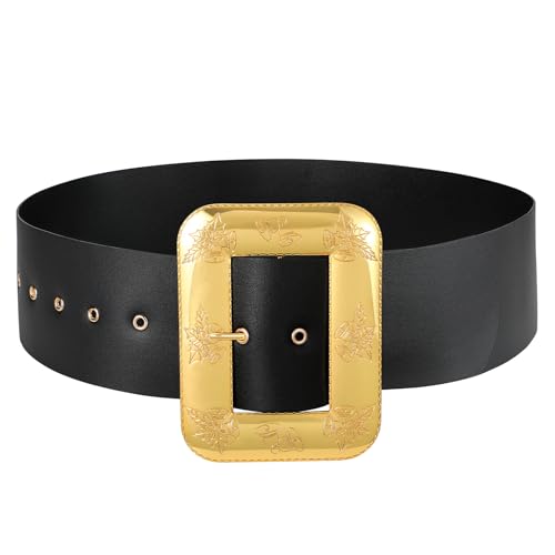 JASGOOD Christmas Santa Claus Adults Wide Leather Belt - Black With Gold Buckle for Women Men Novelty Costume Cosplay2