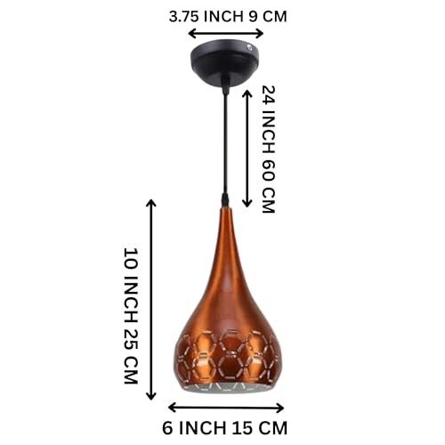 Image of GreyWings Orange Aluminium Hanging Light for Home | Designer Pendant Light with E27 Holder | Modern Ceiling Hanging Lamp for (Bulb is not Included) Small Pack of 3