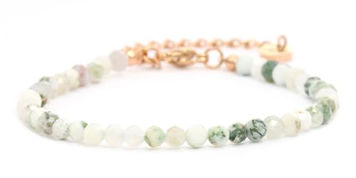 LAKADA Bracelet en agate arbre véritable pierre précieuse avec perles à facettes de 4mm - longueur réglable - bracelet en pierres précieuses porte -...
