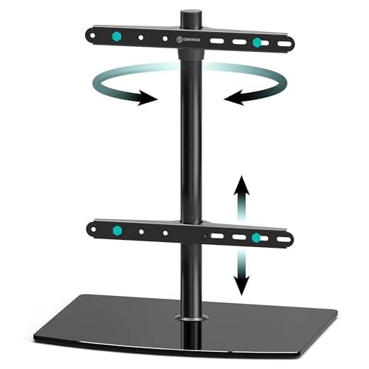 ONKRON TV Standfuss für 32-75 Zoll Fernseher bis 40 kg, universal TV Ständer höhenverstellbar schwenkbar, Fernsehständer max VESA 400x400, Standfuß Fernseher aus gehärtetem Glas Schwarz PT3-B