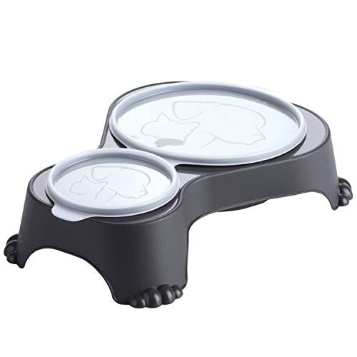 Rotho Sally Doppel Futternapf mit Deckel, Kunststoff (PP) BPA-frei, anthrazit, 1l + 0,28l (32,0 x 23,7 x 7,0 cm)