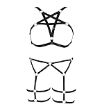 Women's Punk Body Harness Pentagram Cage Bra Plus Size Strappy Full Hollow Out Lingerie Garter Goth Dance Belt (Black)