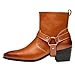 BEMNRVT Men's Harness Boot,Fashion Chelsea Cowboy Western Style Biker Boot Chunky Heel with Strap & Metal,Side Zipper for Casual Formal Tan 12.5 US