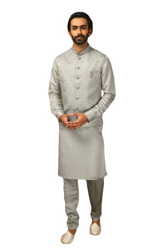 Indian Wedding Designer Royal Traditional Groom Engagement Outfit Kurta Pyjama Set With Nehru Jacket for Men