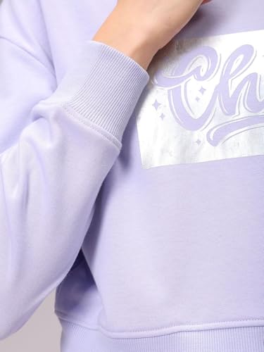 Image of Freehand by The Indian Garage Co Women Relaxed Fit Holographic Cropped Sweatshirt