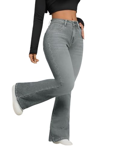 Image of Ben Martin Women's Grey High Waist Jeans || Flared Bell Bottom Bootcut Pants || Wide Leg Stretch Denim - Perfect for Travel, Party & Everyday Use - Sizes 26 (2)