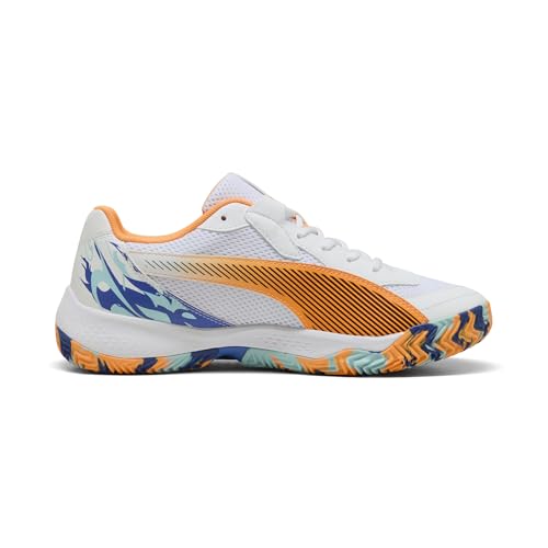 PUMA Nova Court, Chaussure de Tennis Unisexe, PUMA White-PUMA Black-Vivid Blue-Heat Fire,