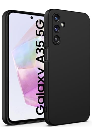 Image of Elzzi Microfiber Candy Case for Samsung A35 5G Smooth Touch Cushion Liquid Soft Silicone Gel Rubber Phone Cases Non-Slip Full Body Protective Shockproof Back Cover - Black
