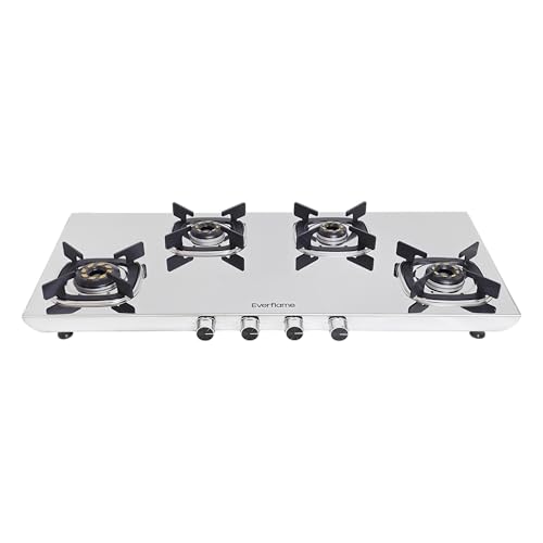 Image of Everflame Photon 4 Burner Gas Stove (Long) | Hard & Durable Steel | ISI Certified | Manual Ignition | 5 Years Warranty on (Body & Burners) + 2 Years Comprehensive Warranty + Doorstep Service