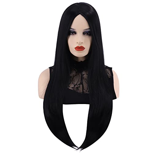 Hulaidywig Women's Wigs Black Long Straight No Bangs Costume Anime Wig Middle Part Synthetic Wigs (27 Inch)