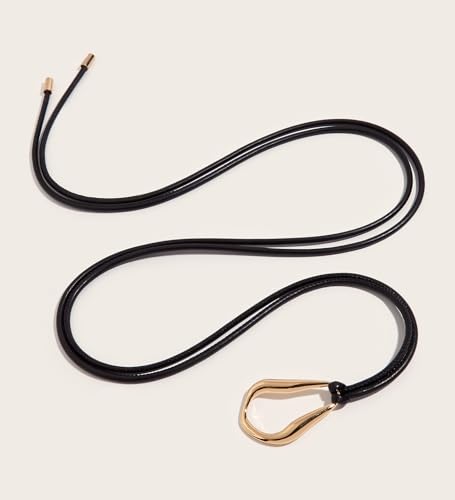 Women PU Leather Tie Belt Metal Buckle Double Strap Skinny Belts4