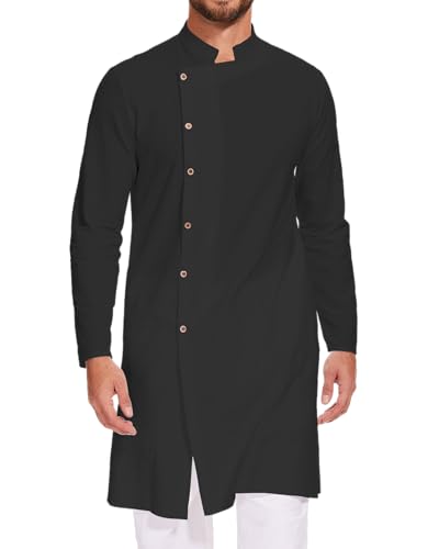 LVCBL Kaftan for Men Linen Kaftan Long Sleeve Muslim Robes Clothes Button Down Caftans
