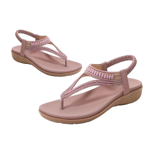 Women's T-Strap Flat Sandals With Sparkling Rhinestones, Sparkly Flat Sandals