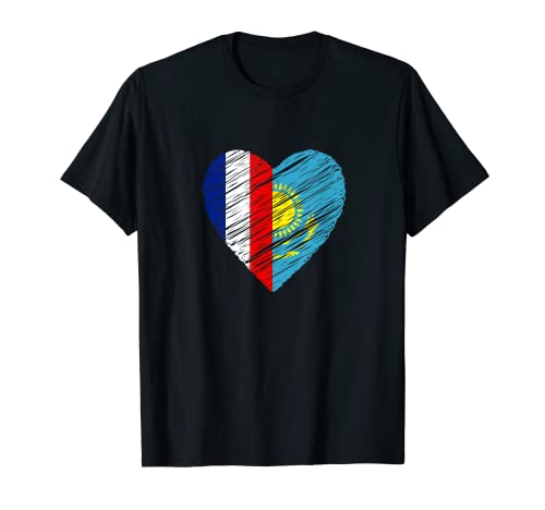 Kazakhstan France coeur drapeau france kazakhstani coeur T-Shirt