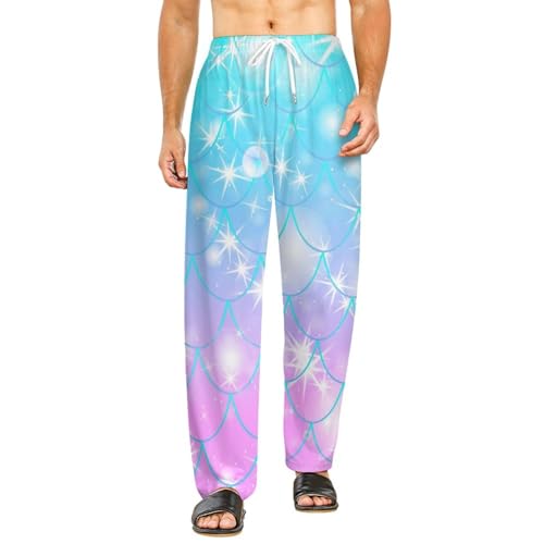 Bas de pyjama femme long motif écaille de sirène pantalon de nuit fluide taille S