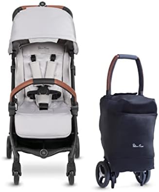 Silver Cross Jet 3 Full Size TSA Approved Infant & Toddler Stroller, Lightweight Airplane Travel Pram, Compact One Hand Fold Baby Strollers W/Water Resistant Rain Cover,Holds Newborn - 55 Lbs, Silver