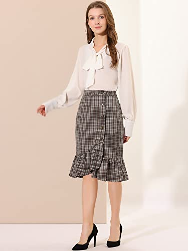 Women's Plaid Asymmetric Fishtail Button Work Office Ruffle Pencil Skirt2