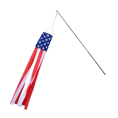 kesurpae Manga de viento patriótica del 4 de julio con estampado a color rojo, Para blanco y azul. Ideal para decorar exteriores o patios. También perfecta para el Día los Caídos.