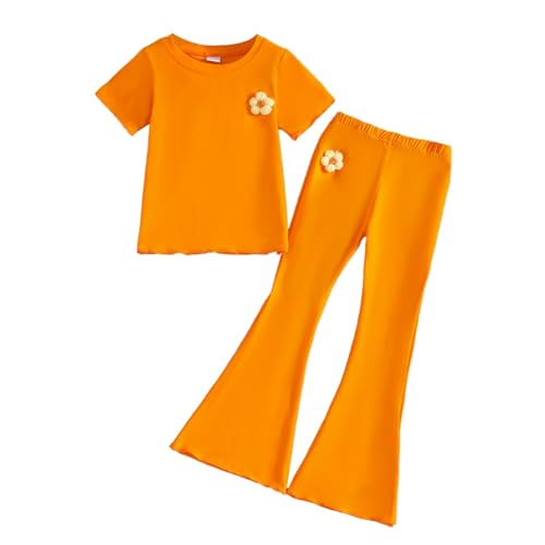 Image of OLMRJKD Kid Toddler Girl Clothes Outfits Short Sleeve Butterfly Top Flared Leg Pants Summer Clothing Set