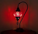 Selenly Moroccan Mosaic Table Lamp - Handmade Tiffany Swan Neck - Moroccan Light - Mosaic Lamp - Decorative Lamps for Home/Office (Red, Small)