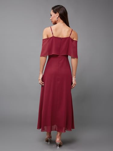 Image of Miss Chase Women's Pink Off Shoulder Midi Skater Dress