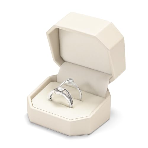 Oirlv Pu Leder Beige Doppelter Ring Box Ringschatulle Ringbox Hochzeit 2 Ringe für Verlobung Valentinstag