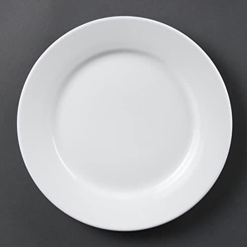 Olympia Whiteware Lot de 12 assiettes à larges bords 25 cm (lot de 12), blanc, porcelaine vitrifiée, passe au lave-vaisselle et au micro-ondes, certifié...