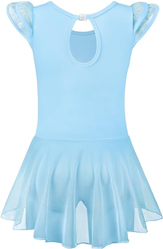 Girls Ballet Leotard for Dance Skirted Dresses with Ruffle Sleeves, Hollow Back, Mesh Hi-Low Skirt2