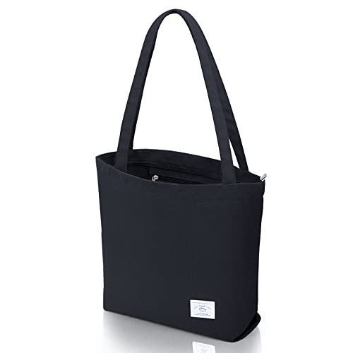 KALIDI Women's Canvas Tote Bag Retro Shoulder Bag Canvas Handbags Purse with Zipper Pockets Simple Work Bag