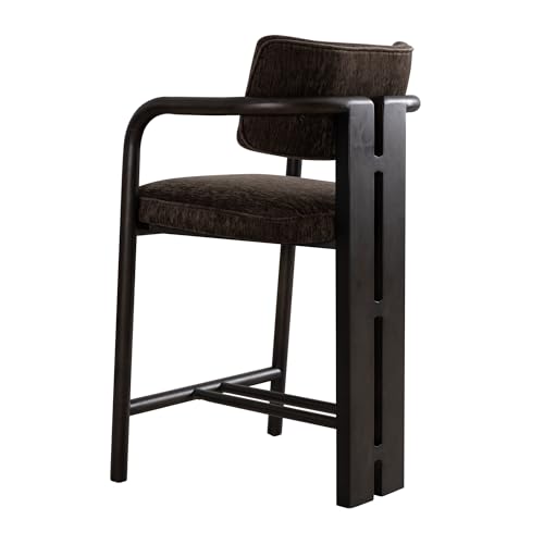 Armen Living Aaliyah Butaco Tapizado de Madera Maciza Espresso con Asiento Marrón Brindle - Altura Mostrador 26" - Set de 3 miniatura 6