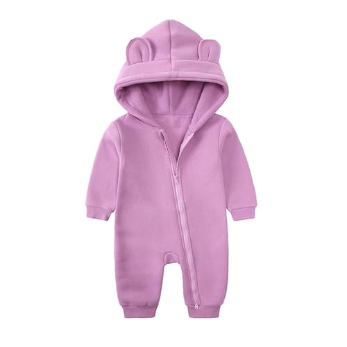 Alunsito Winter Neugeborenes Baby Junge Mädchen Solid Strampler Unisex Kleinkinder mit Kapuze Outfit Kleidung Baumwolle Fleece Zipper Jumpsuits 66 Lila 3-6 Monate