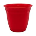 The HC Companies Eclipse Round Planter with Saucer - Outdoor & Indoor Plant Pot with Drainage Holes - Lightweight, UV-Resistant Plastic Pots for Plants, Flowers & Herbs (12" Red, Pack of 1)