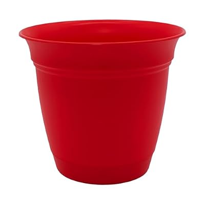 The HC Companies Eclipse Round Planter with Saucer - Outdoor & Indoor Plant Pot with Drainage Holes - Lightweight, UV-Resistant Plastic Pots for Plants, Flowers & Herbs (12" Red, Pack of 1)