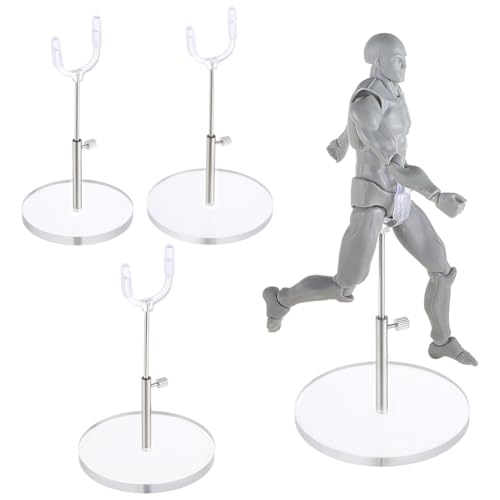 FINGERINSPIRE 3 Piezas Soporte de Pantalla Pequeño Ajustable 3 Modelos Transparente Altura Ajustable Muñecas Soporte de Plástico con Base Redonda Soporte Para Figuras De Acción Y Modelos