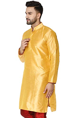 Image of SKAVIJ Men's Art Silk Contrast Kurta Pyjama Set Woven Design 2-Piece Festive Ethnic Dress