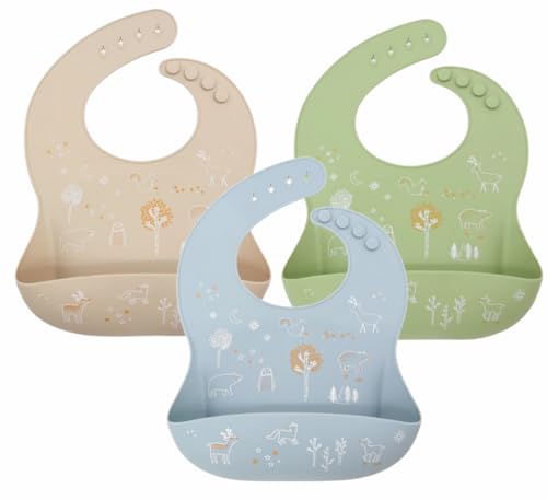 Image of Silicone Bibs For Babies-3 Silicone Baby Bibs, Baby Bibs For Eating, Silicone, Washable Bibs, Feeding bibs, silicone bib,