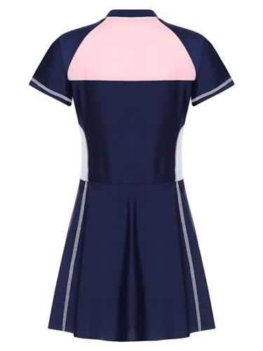 Teen Girls One-Piece Short Sleeve Swim Dress Swimsuit Bathing Suit Rash Guard Swimwear Dresses3