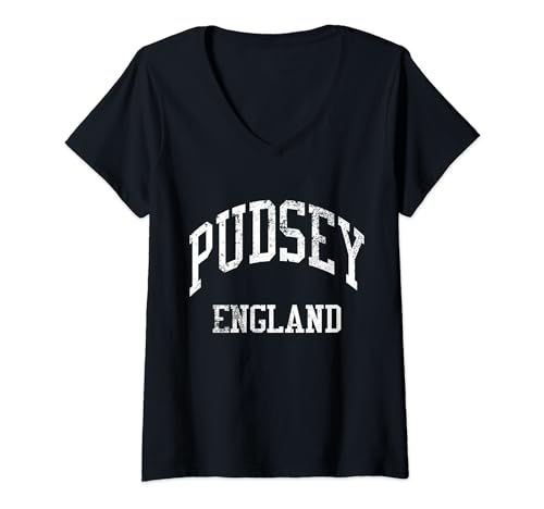 Womens Pudsey England Retro 70s College Sports Style V-Neck T-Shirt