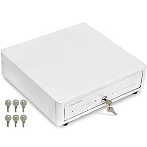 Cash Register Drawer for (POS) Point of Sale System with Round Corner 13″, Removable Coin Tray, 4 Bill/5 Coin, 24V, RJ11/RJ12 Key-Lock, Media Slot,Cash Till, Money Drawer for Businesses, White