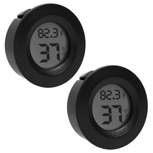2PCS Mini Hygromètre Thermomètre Format Ronde, Hygrometre Interieur pour Reptiles Contrôle Numérique LCD Température et Humidité, avec Switch °C/°F,...