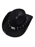 Faux Leather Western Cowboy Hat with Skull Studs – Vintage Adjustable Costume Hat for Men and Women(US, Alpha, One Size, Black)