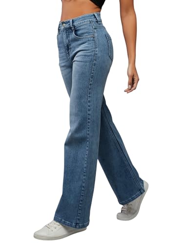 Jean à jambe large solution ventre plat et silhouette élancée en denim