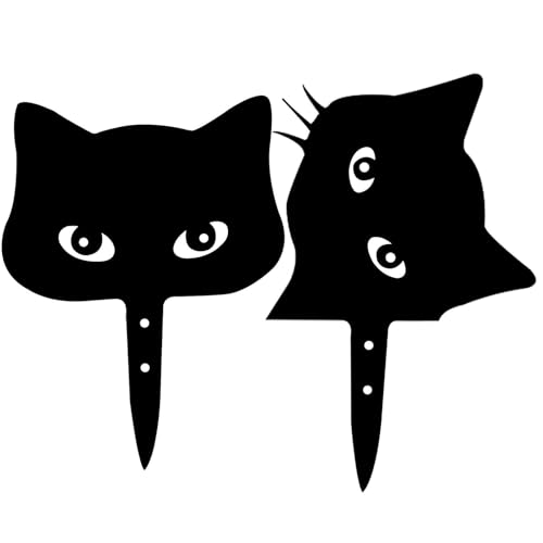 Tewzafiya Insertos de lanzamiento de gatos, jardín de gatitos negros, decoración de patio, estatuas de gatos, inserciones decorativas, decoración de paisaje, gatitos huecos impermeables al aire libre